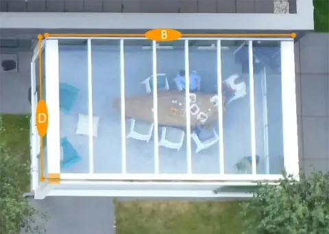 Inmeten veranda diepte breedte verasol